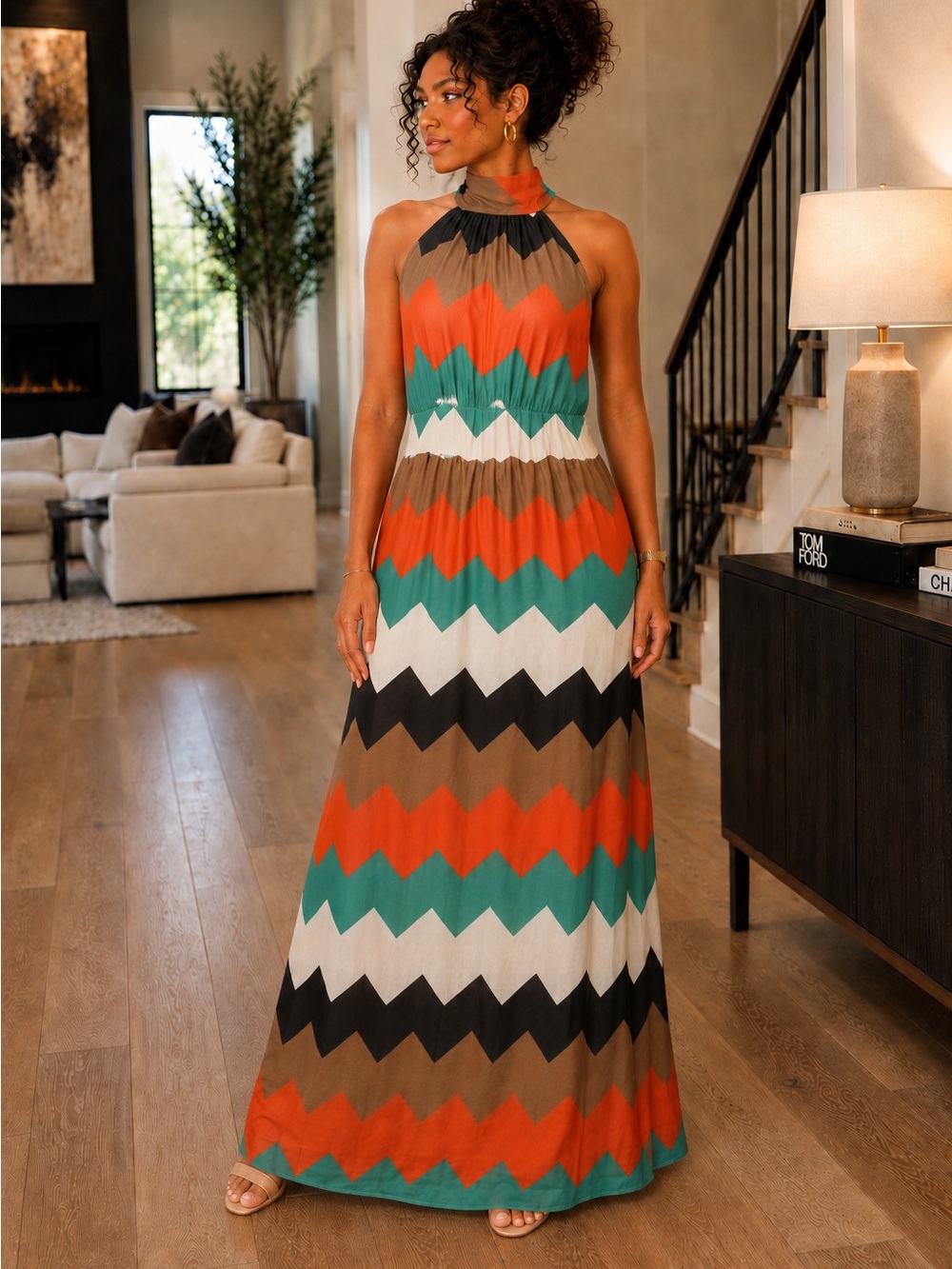 Ark & Co Multicolor Chevron Maxi Dress
